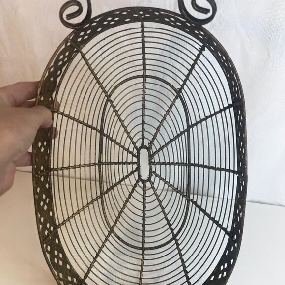 Metal Oval Shaped Bread Fruit Basket Sourdough MCM w/ Handles Decorative - Picture 4 of 7